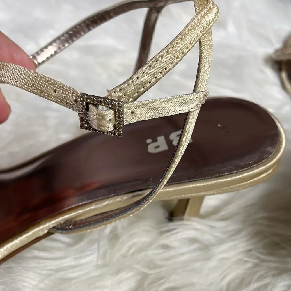 BP Ladies Dress Low Heel Dress Shoes, Size 6 1/2M, Goldtone with Rhinestones